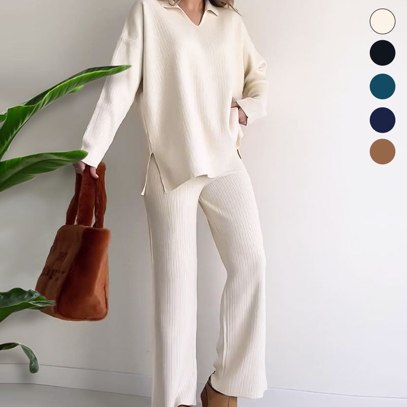 Margot Two-Piece Knit Set with Slit Detail Camel 2