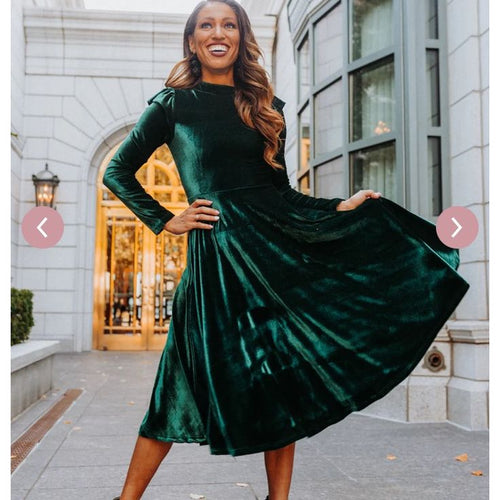 Vivienne Velvet Midi Dress in Emerald Emerald 1