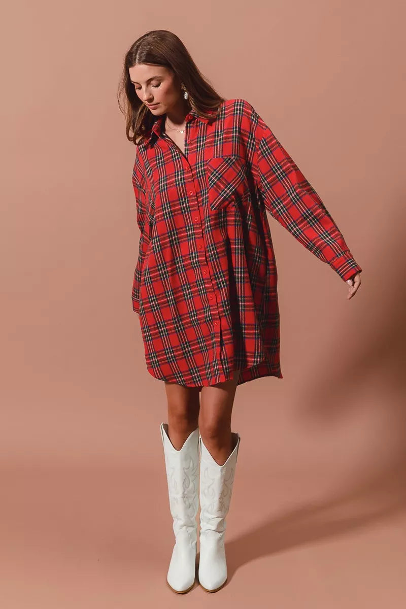 Margot Plaid Button-Up Midi Dress RED MULTI 7