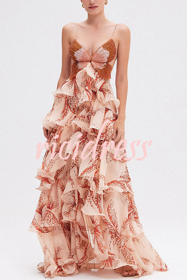 Ariae Butterfly Print Ruffle Maxi Dress up Maxi Dress 4