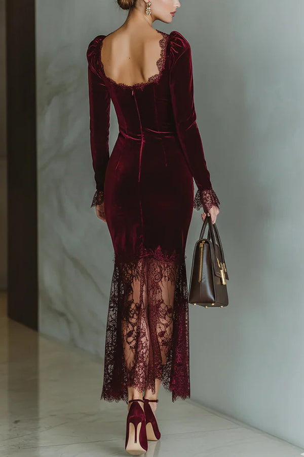 Celeste Velvet & Lace Maxi Dress Black 6