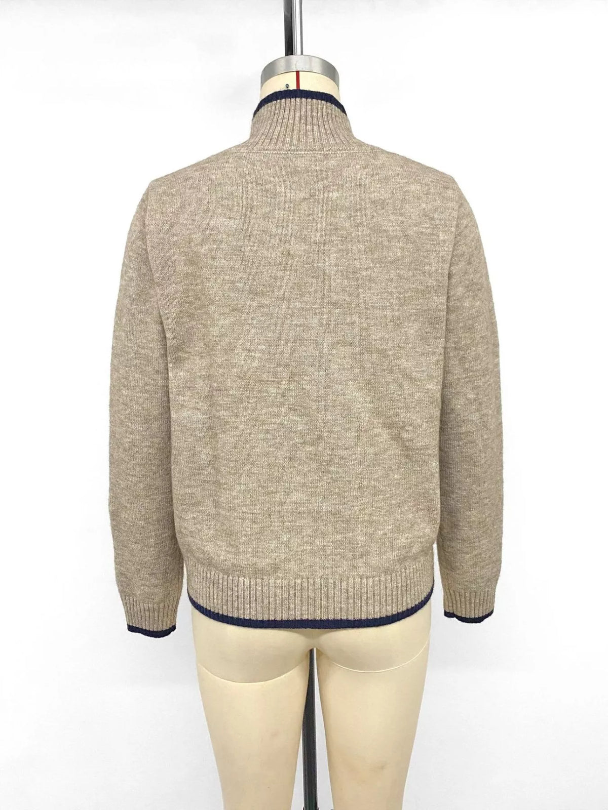 Margot Knit Sweater with Contrast Trim Khaki 10