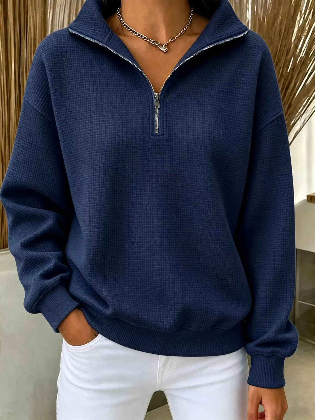 Margot Waffle Knit Sweatshirt White 1