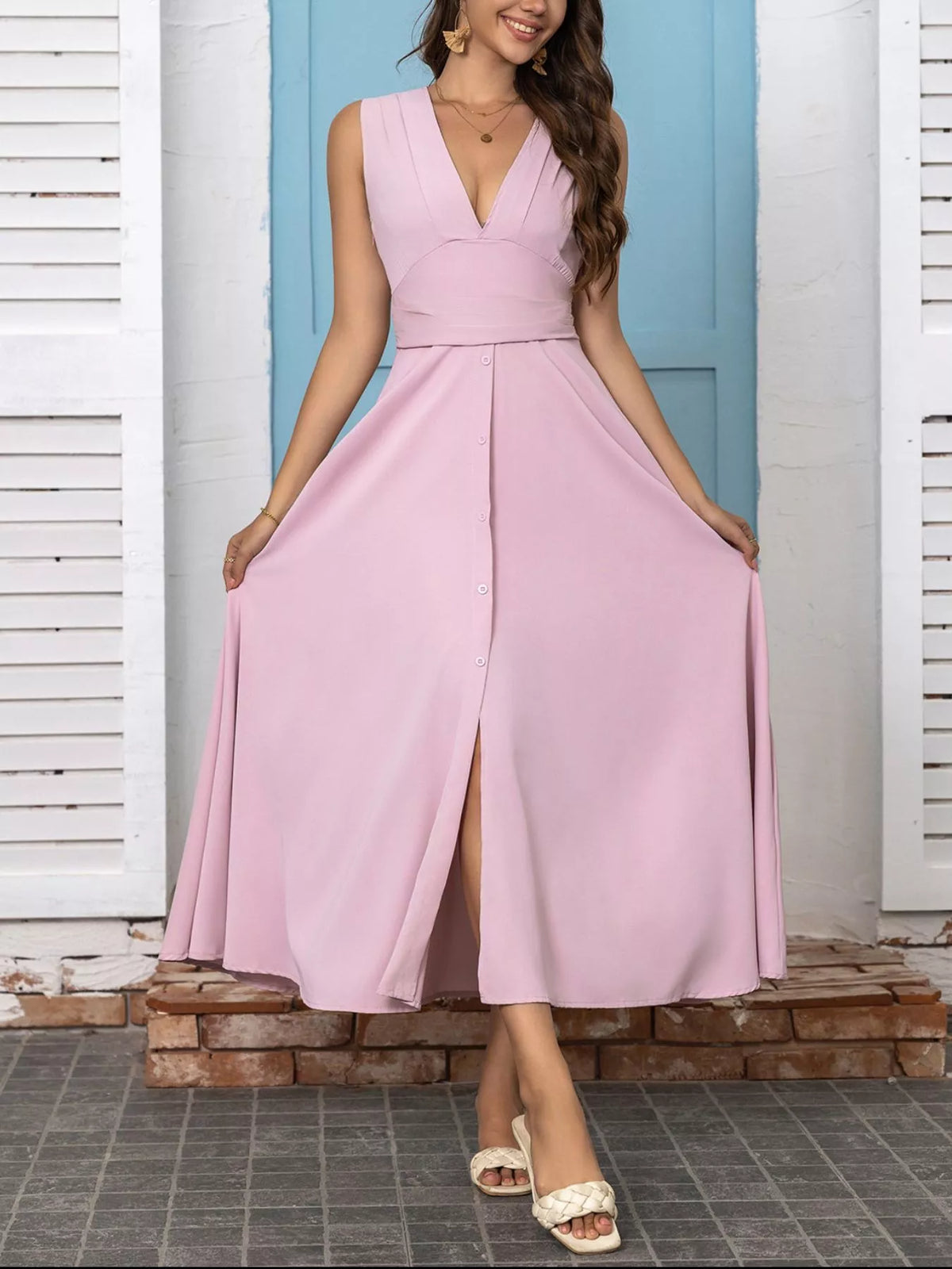 Emmeline Slit V-Neck Midi Dress Black 3