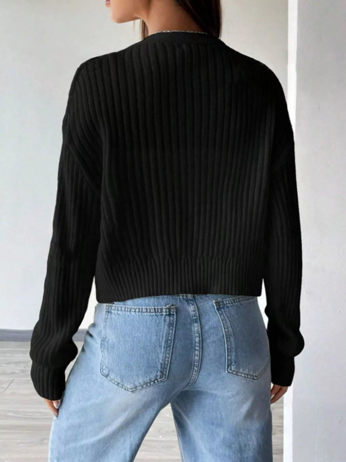 Margot Ribbed Cropped Cardigan Black 9