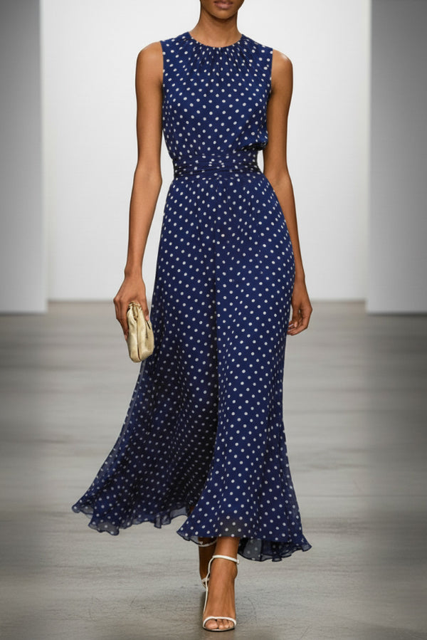 Margot Polka Dot Pleated Maxi Dress White 3