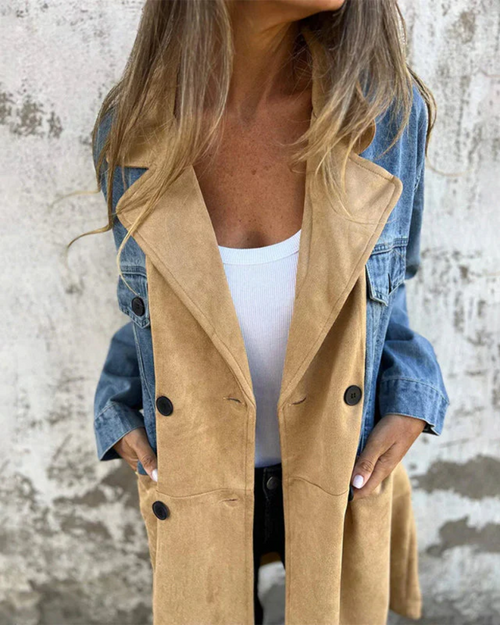 Iris Wool Coat in Denim & Camel Beige 1
