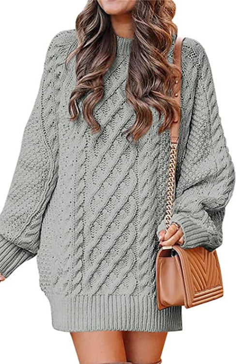 Margot Cable Knit Sweater Dress in Gray Black 1