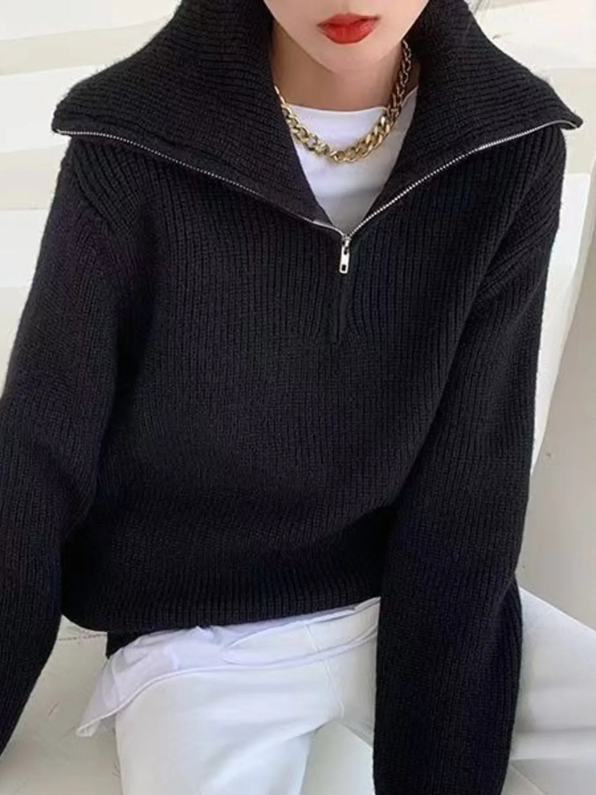 Margot Knit Slip Sweater in Black Caramel 3