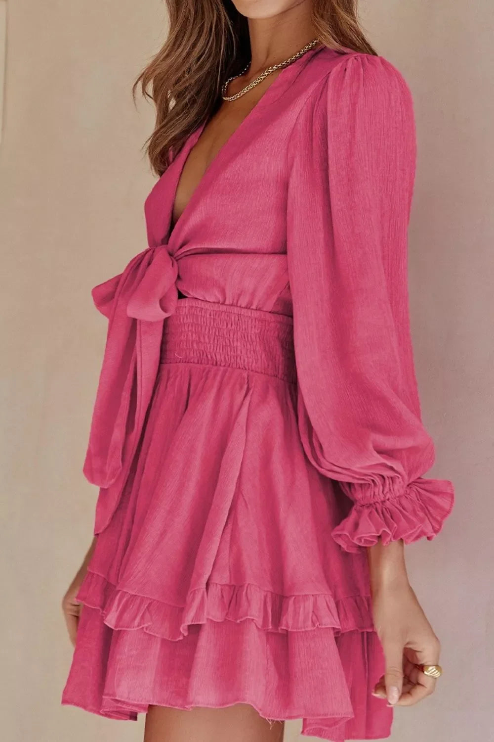 Valentina Ruffle Mini Dress in Hot Pink Hot Pink 24
