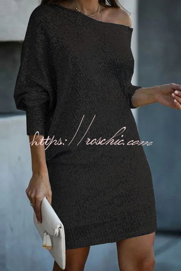 Evadne Sequin Off-Shoulder Mini Dress Wine Red 5