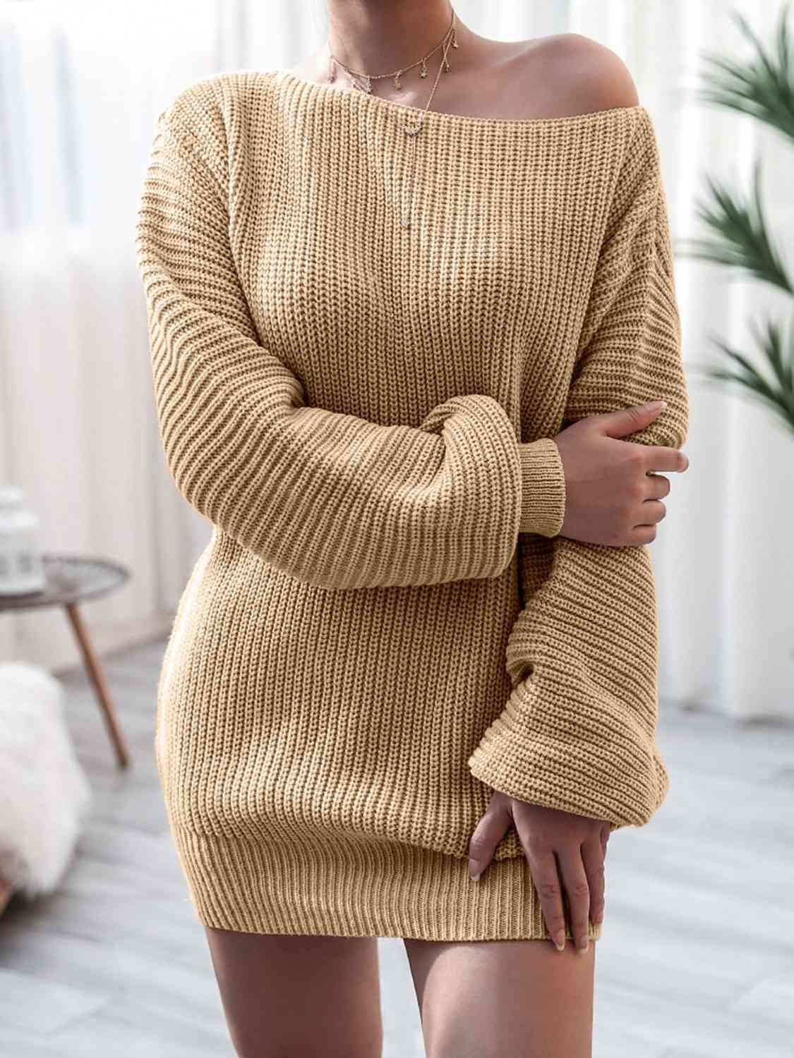 Cecilia Rib-Knit Mini Dress in Pastel Blue Dusty Pink 8