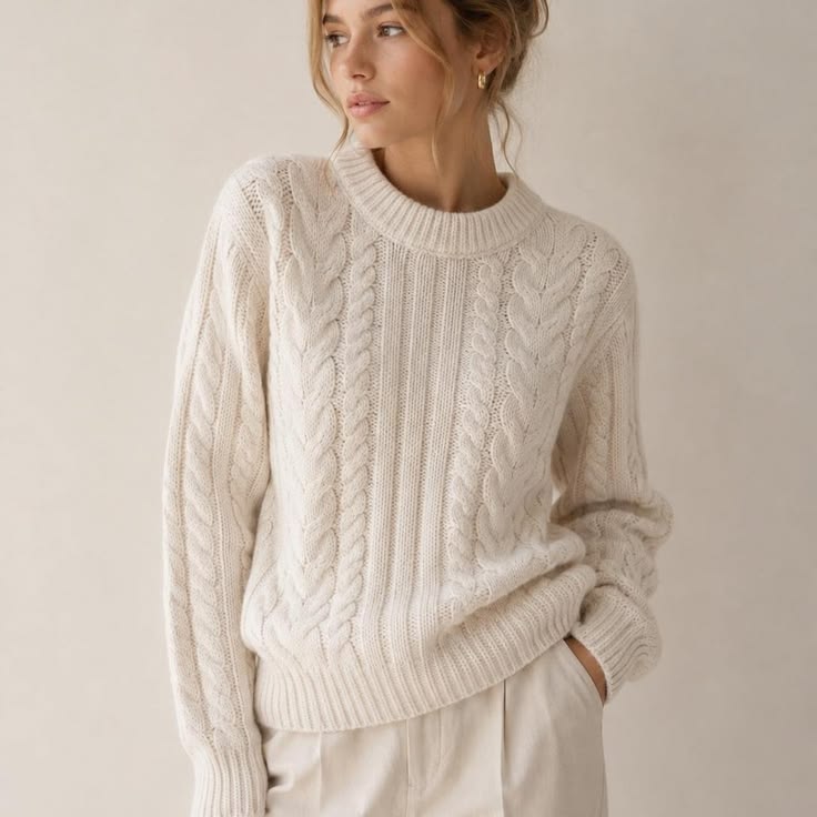 Margot Cable Knit Sweater Dress Cream 1