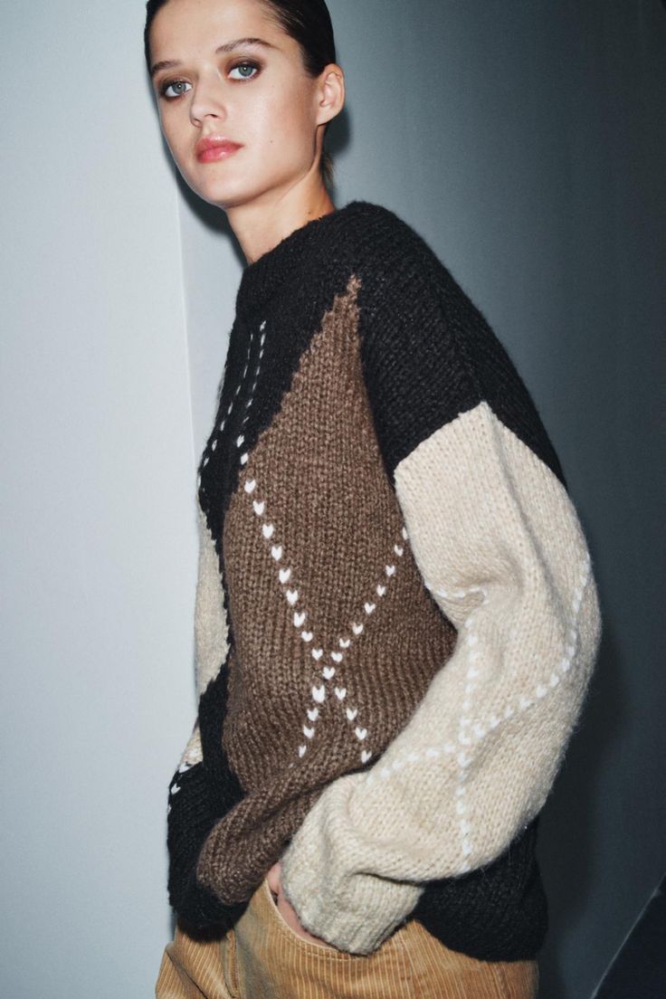 Margot Knit Sweater in Black & Ecru Black 1