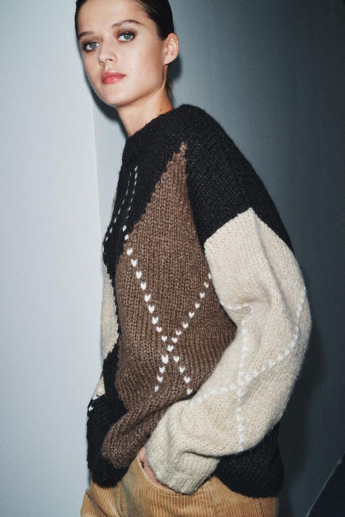 Margot Knit Sweater in Black & Ecru Black 1