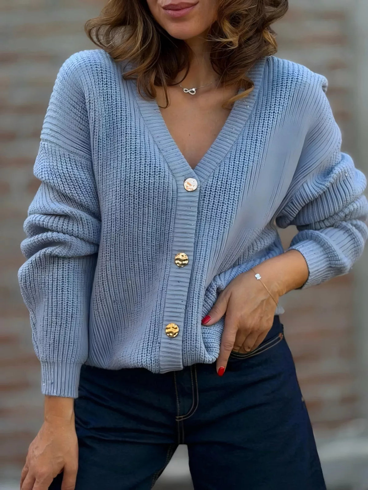 Margot Cardigan in Charcoal Knit Blue 3