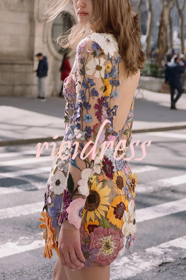 Ophelia Floral Appliqué Backless Mini Dress Black 5