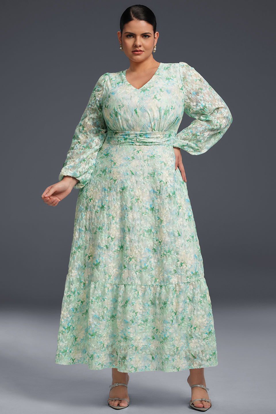Isabelle Floral Pleated Maxi Dress Neck Floral Maxi Dress 5
