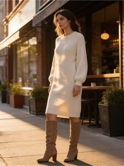 Adelaide Knit Sweater Dress Cream 1