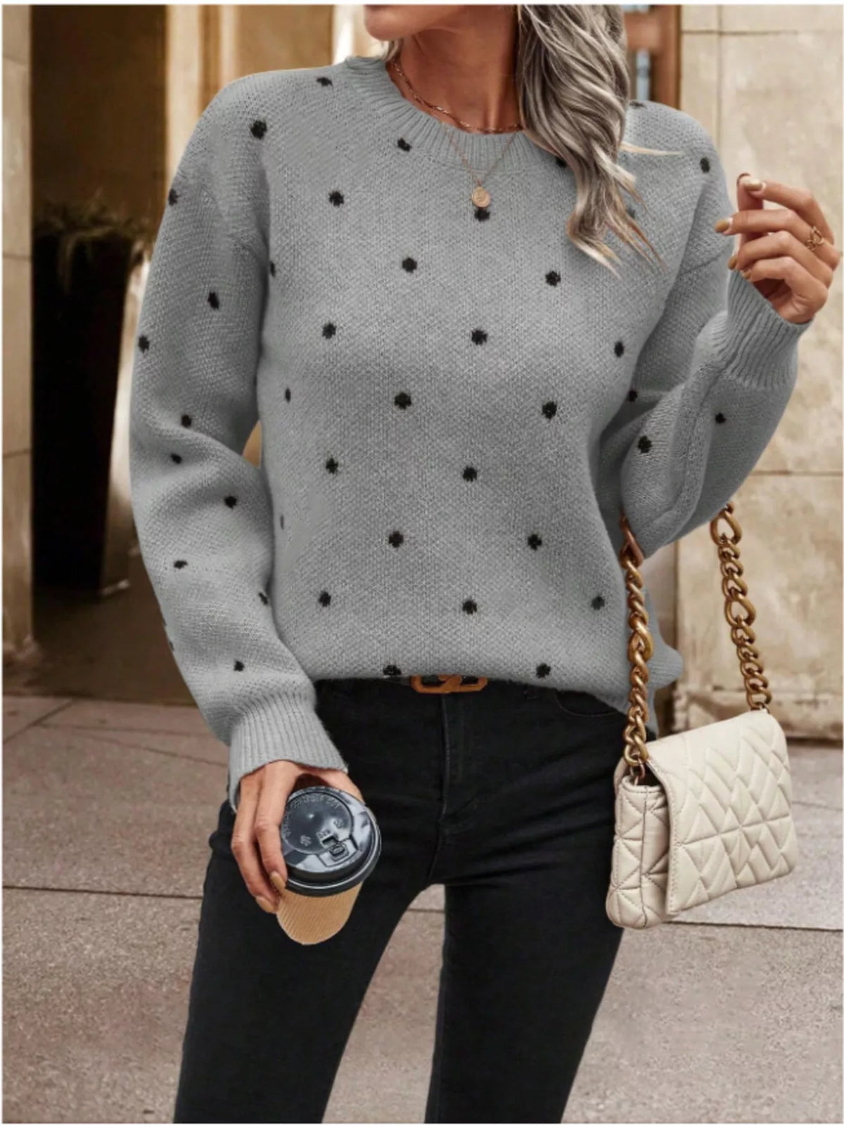 Violet Knit Sweater in Polka Dot Grey 10