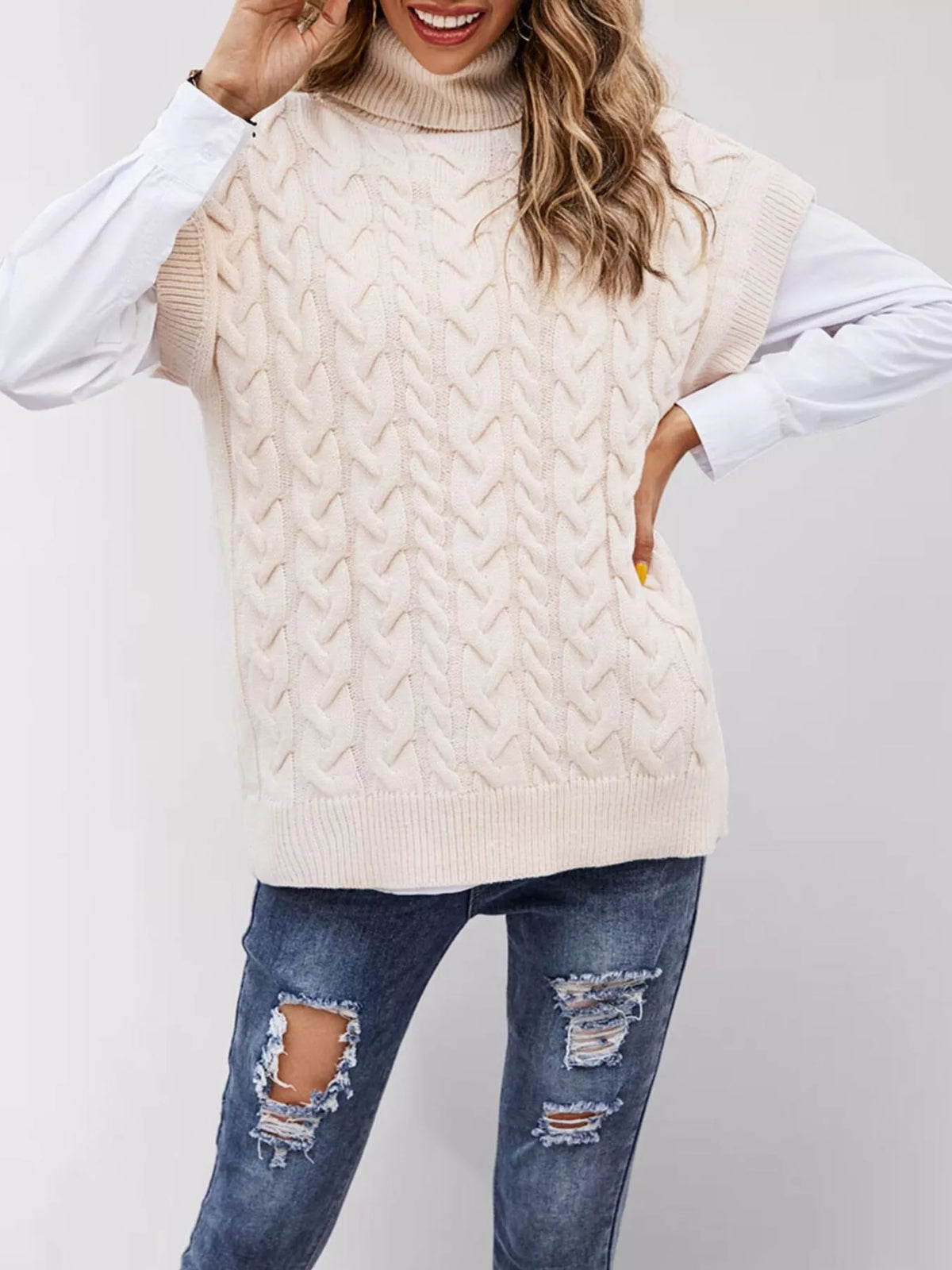 Margot Turtleneck Sweater in Apricot Black 2