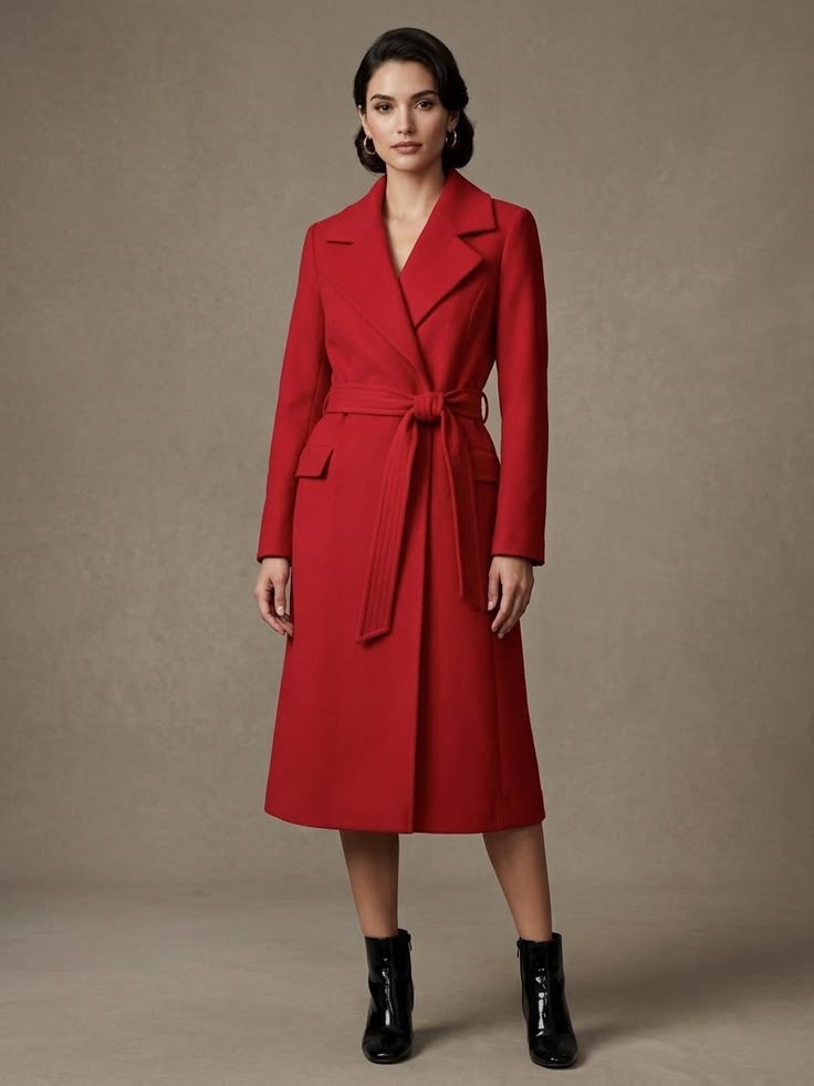 Margot Red Belted Wrap Coat Red 1