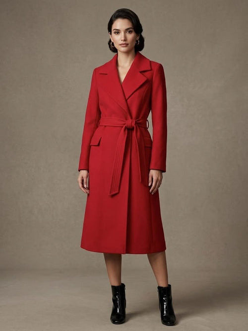 Margot Red Belted Wrap Coat Red 1