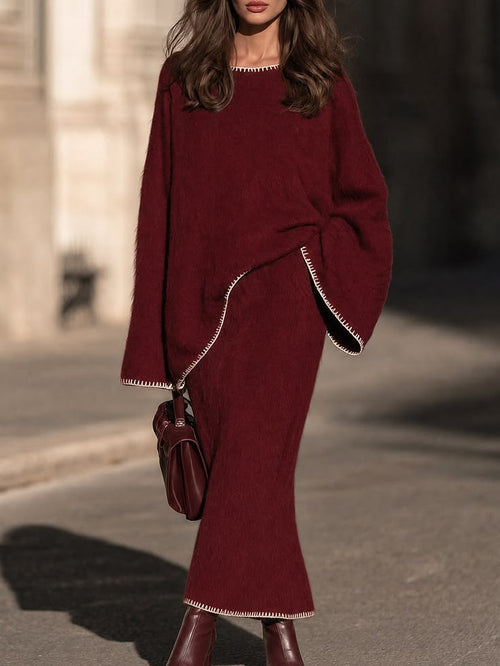 Margot Brushed Knit Two-Piece Maxi Set Red 1