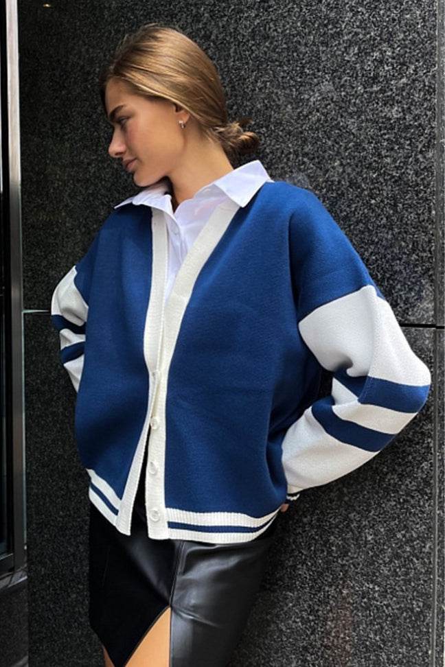 Margot Striped Knit Cardigan Blue 2