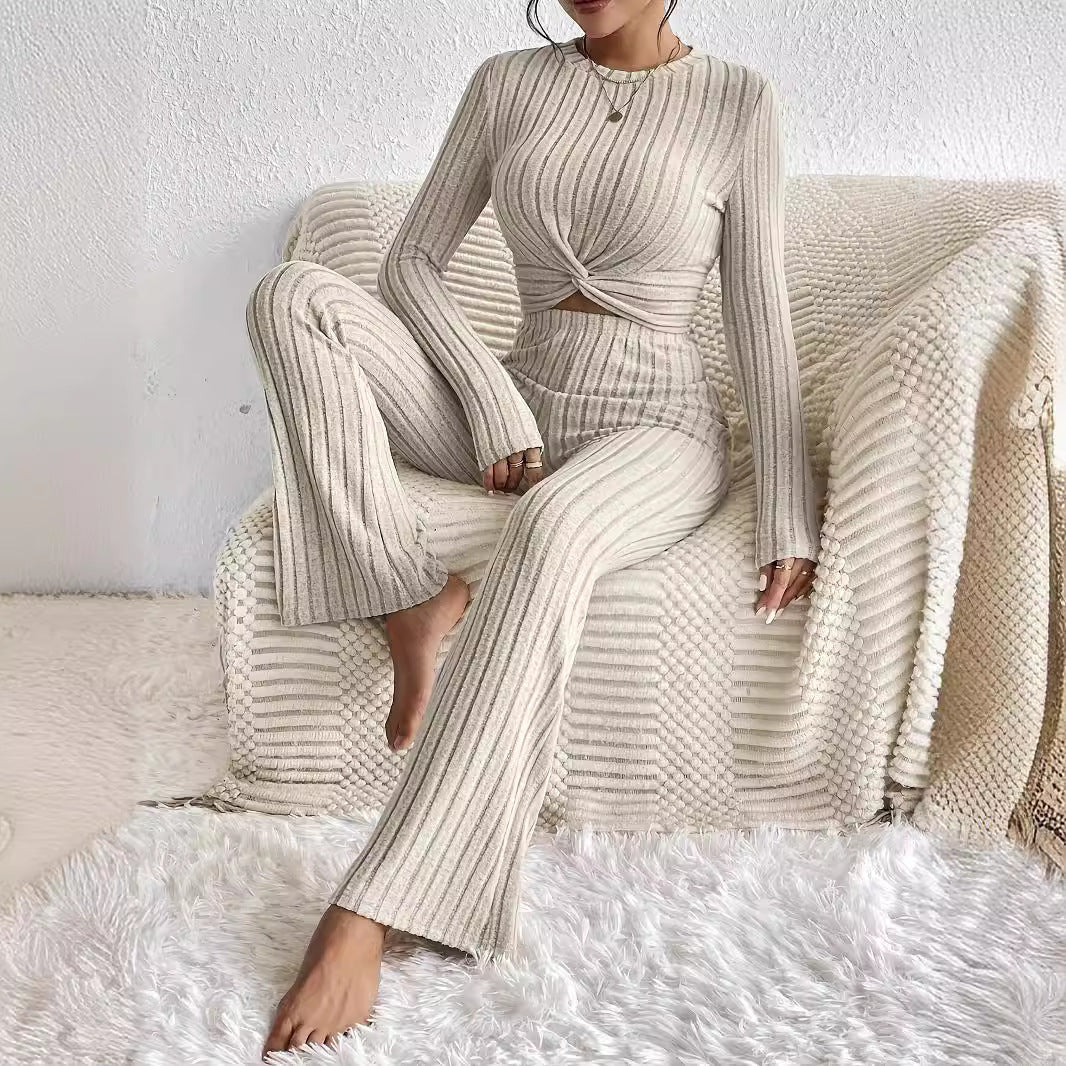 Valentina Ribbed Knit Two-Piece Set Wine Red 4