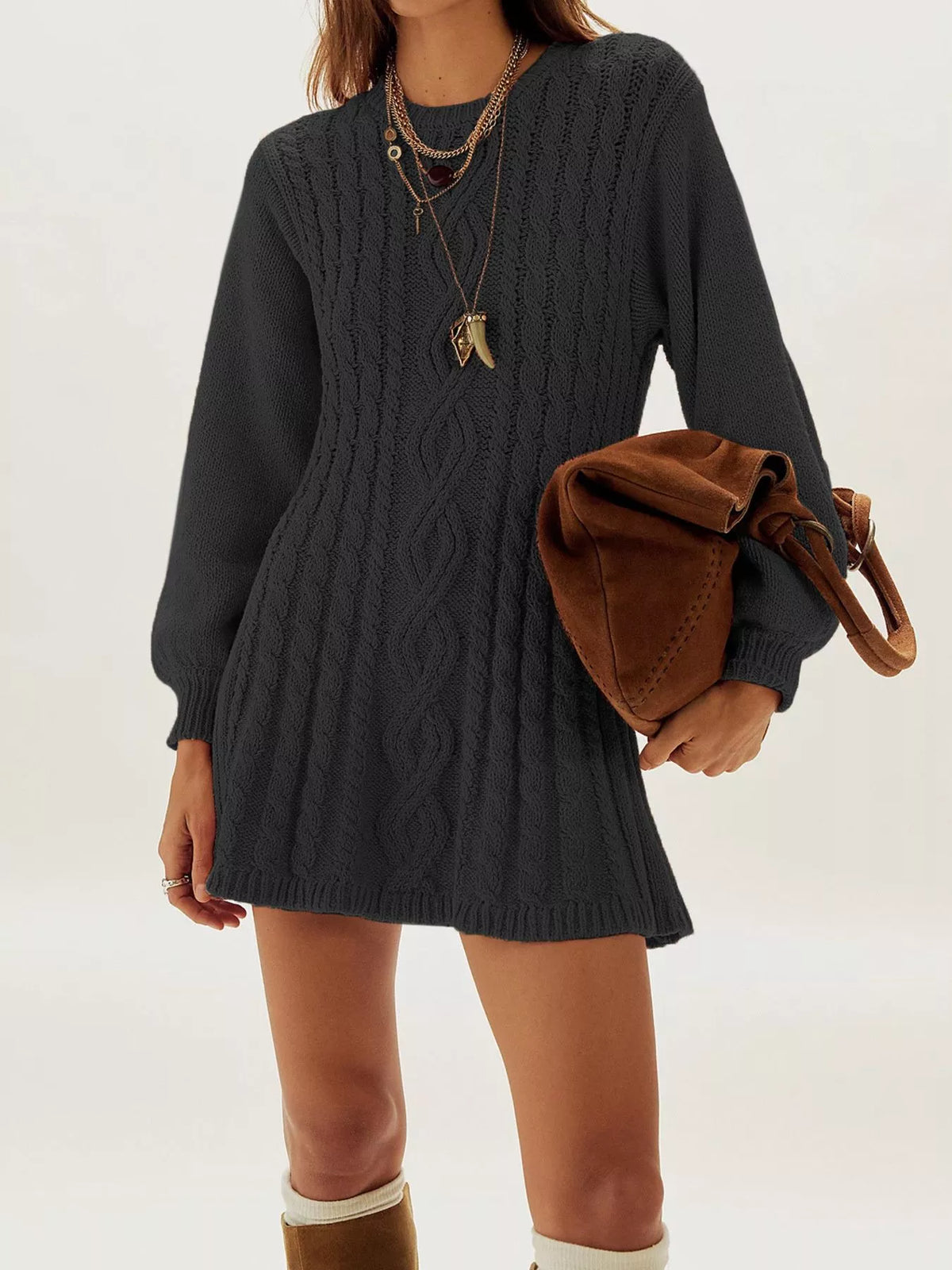 Camille Cable Knit Mini Dress Burnt Coral 5