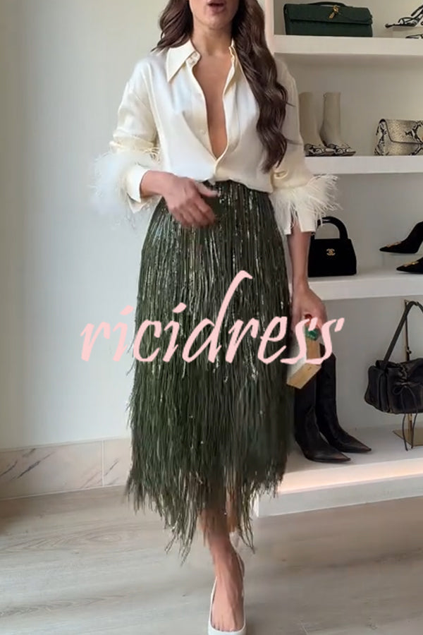 Valentina Sequin Tassel Midi Dress Blackish Green 4