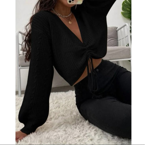 Margot Drawstring Sweater Dress Black 1