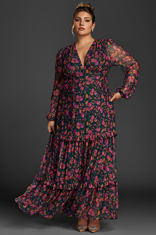 Isabelle Floral Lantern Sleeve Maxi Dress Black 1