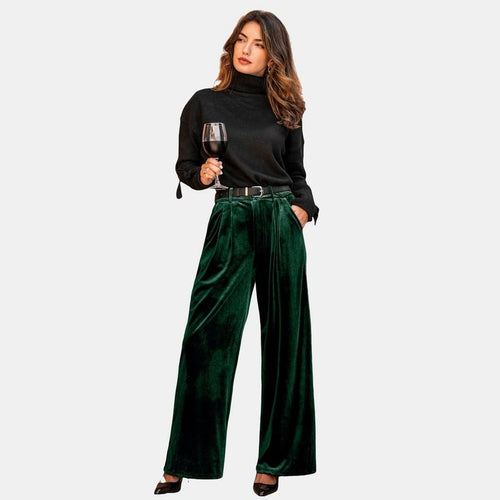 Valentina Velvet Wide-Leg Trousers Green 1