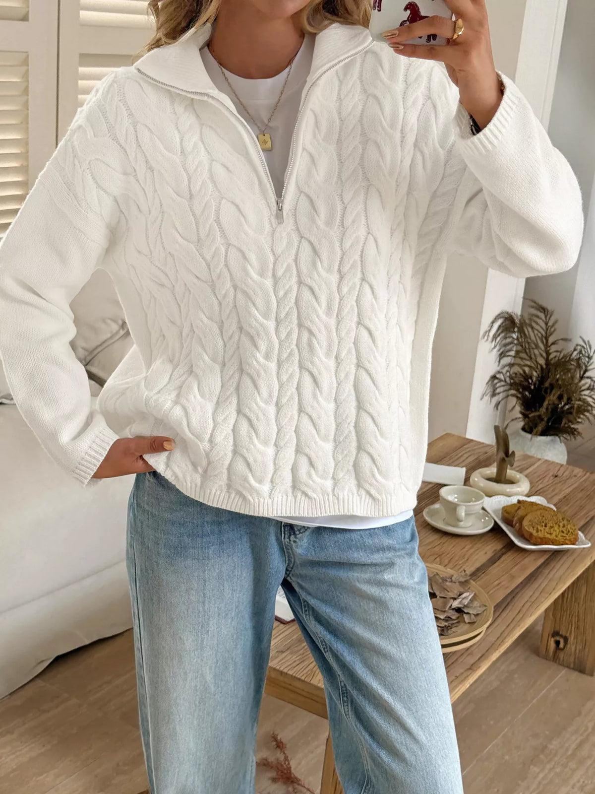 Margot Cable-Knit Sweater Gray 2