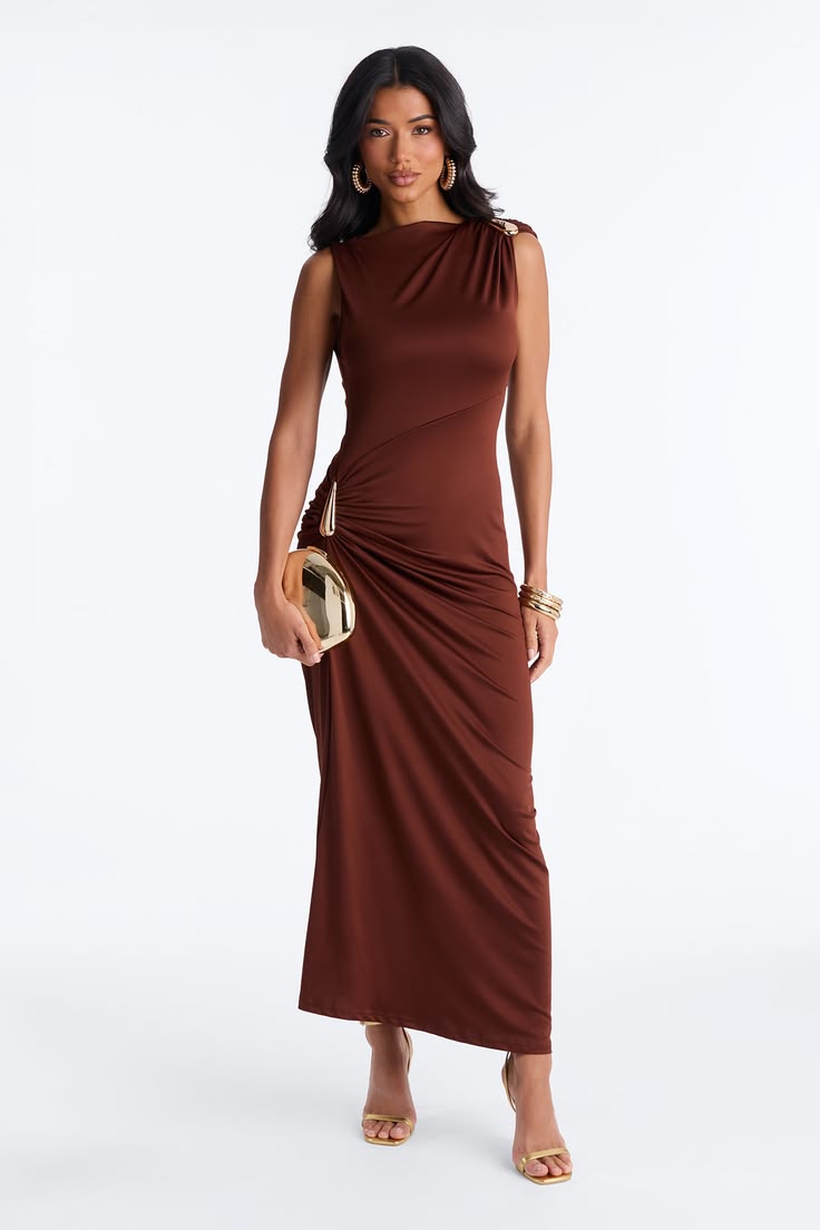 Valentina Hardware Maxi Dress in Chocolate Brown Chocolate 1