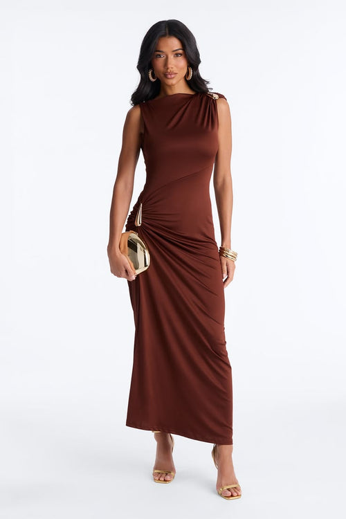 Valentina Hardware Maxi Dress in Chocolate Brown Chocolate 1