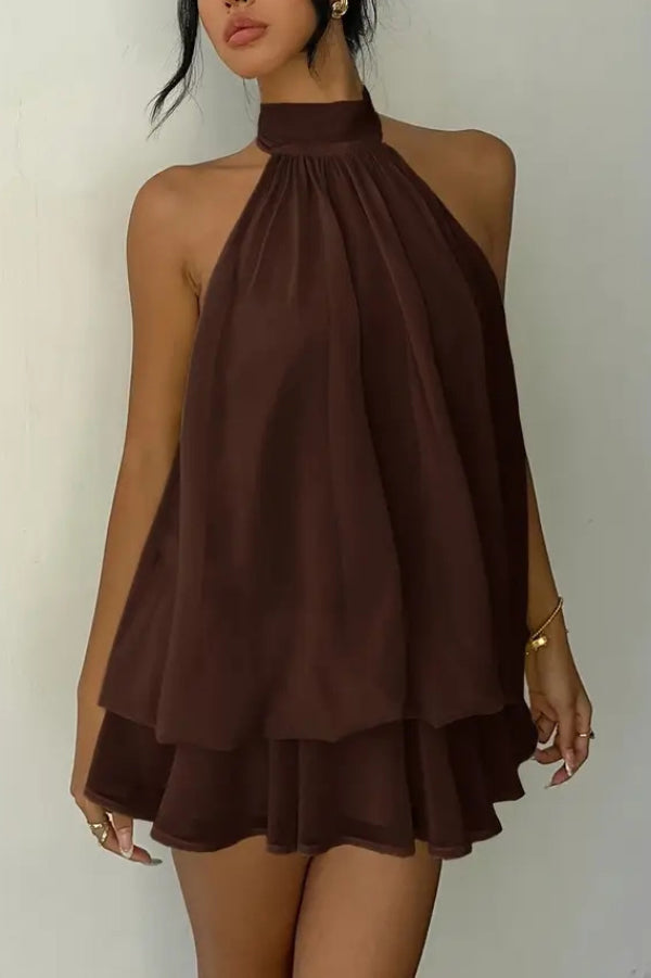Valentina Chiffon Halter Mini Dress Leopard Print 3