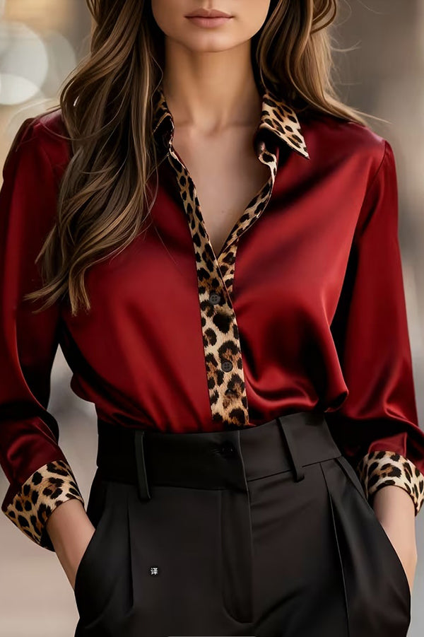 Margot Satin Leopard Shirt Red 2