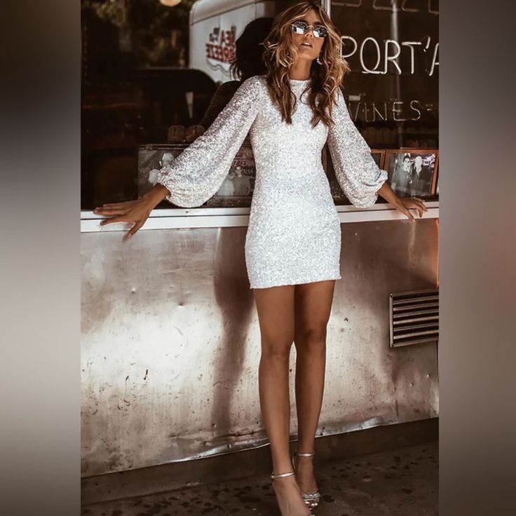 Rosalie Sequin Mini Dress White 1