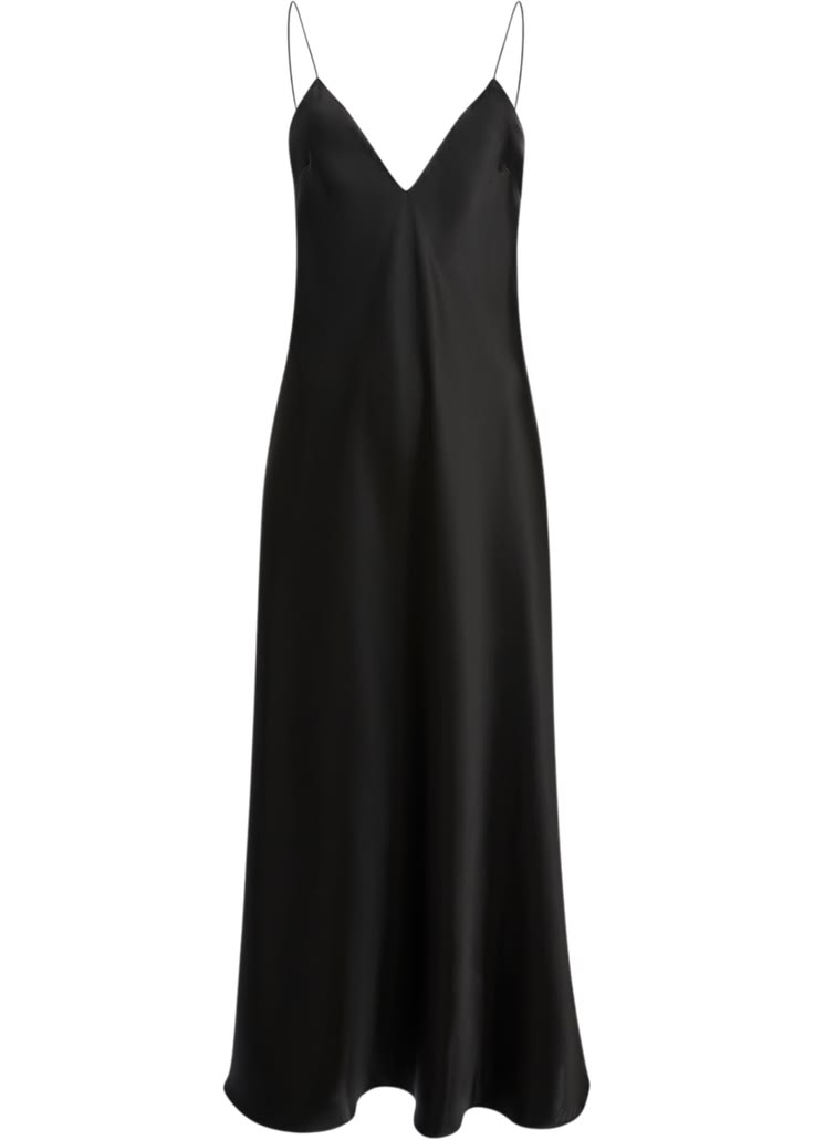 Astrid Bias-Cut Satin Slip Dress Black 1