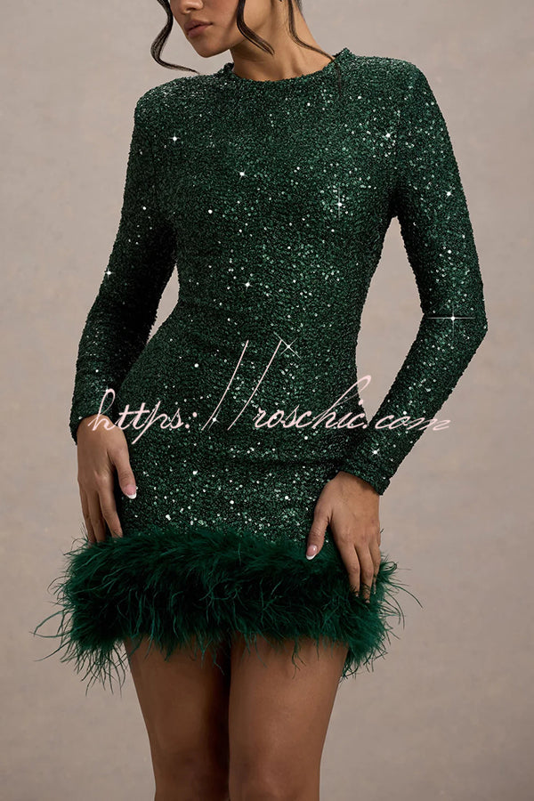 Arabella Sequin Long Sleeve Mini Dress in Black Black 9