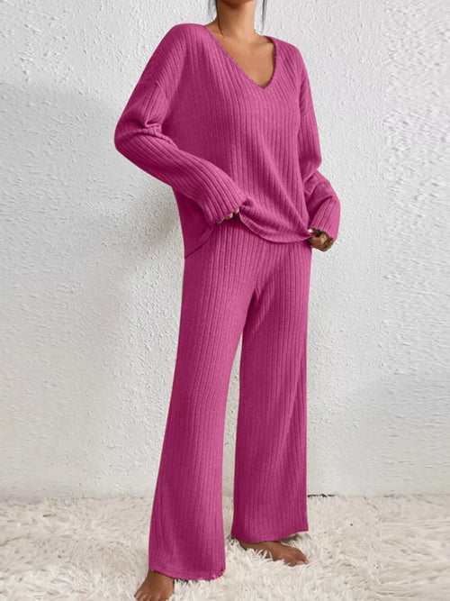Hana Ribbed Knit Set Cerise 1