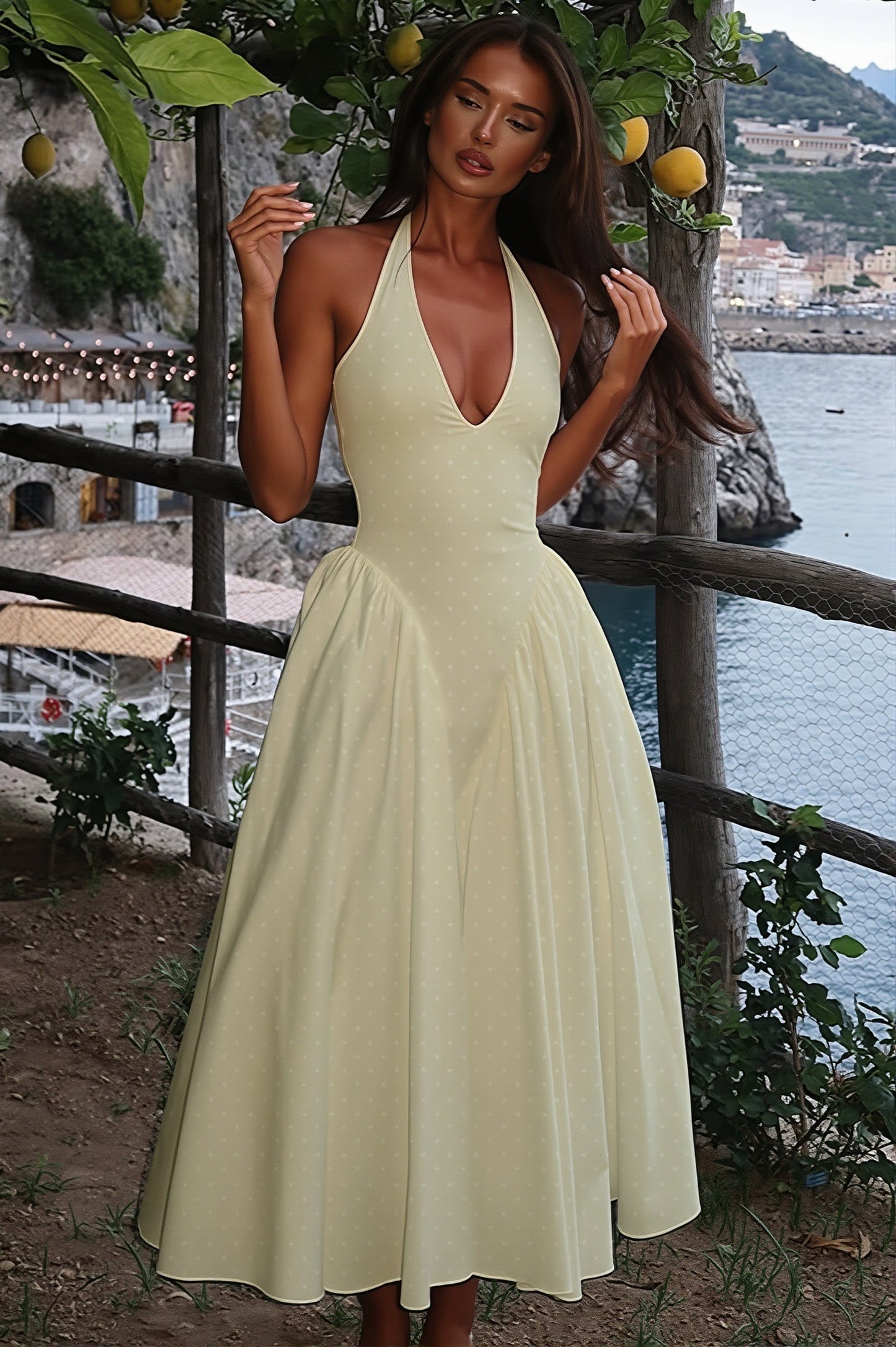 Margot Polka Dot Halter Maxi Dress Yellow 1