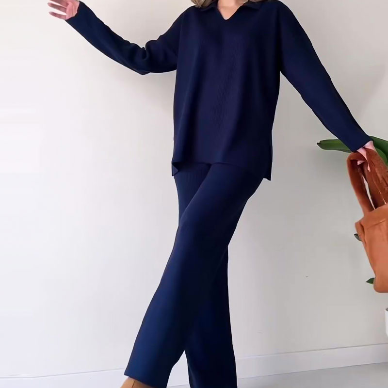 Margot Two-Piece Knit Set with Slit Detail Blue 1