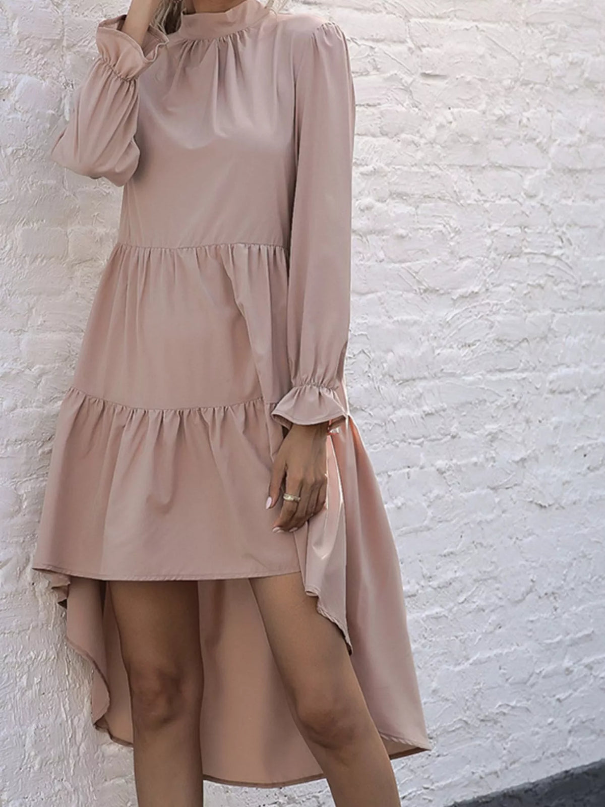 Valentina High-Low Flounce Dress in Sage Burgundy 2