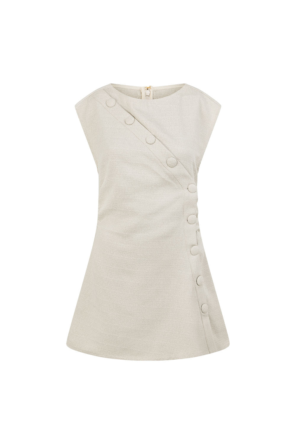 Leighton Button Flared Mini Dress in Beige 8
