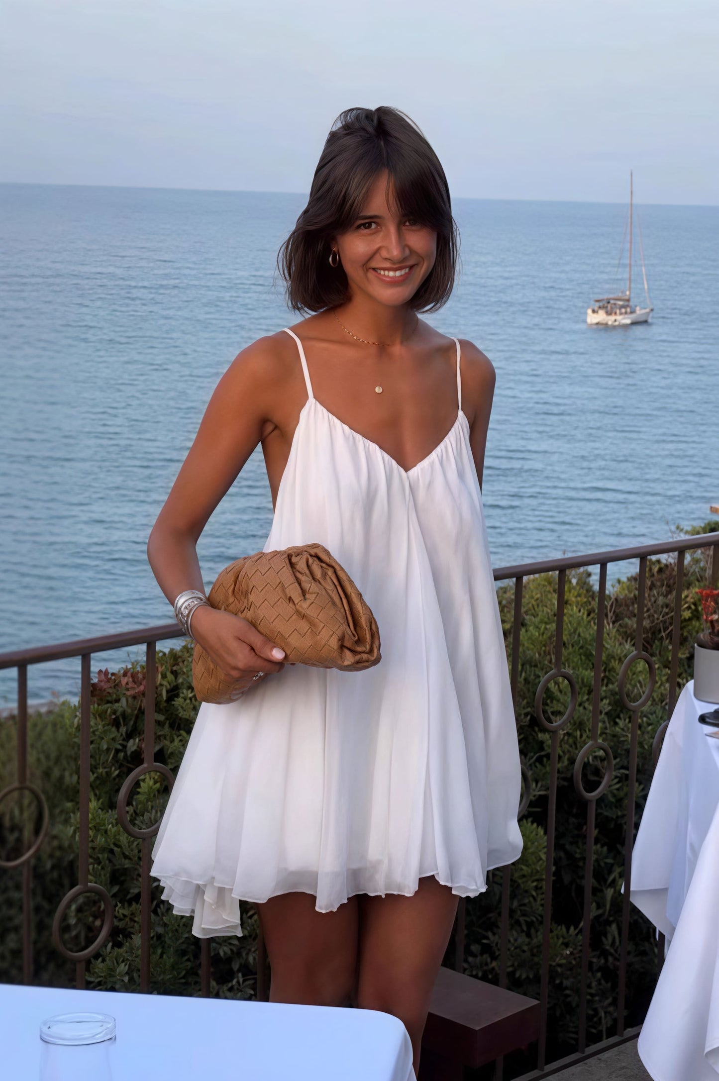 Margot Pleated Cami Mini Dress White 1