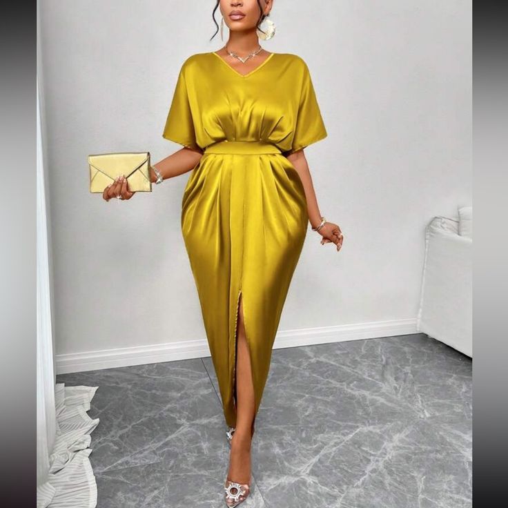 Isabelle Satin Maxi Dress in Soft Yellow Yellow 1